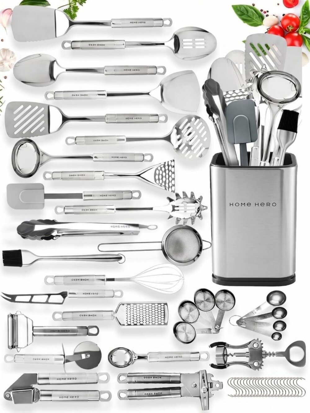 Home Hero 54-Piece Stainless Steel Kitchen Utensils Set - Heat-Resistant